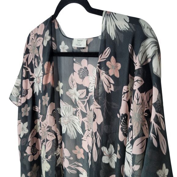David and Young Womens Sz One Size Black Pink Floral Short Sleeve Open Cardigan - Picture 3 of 11